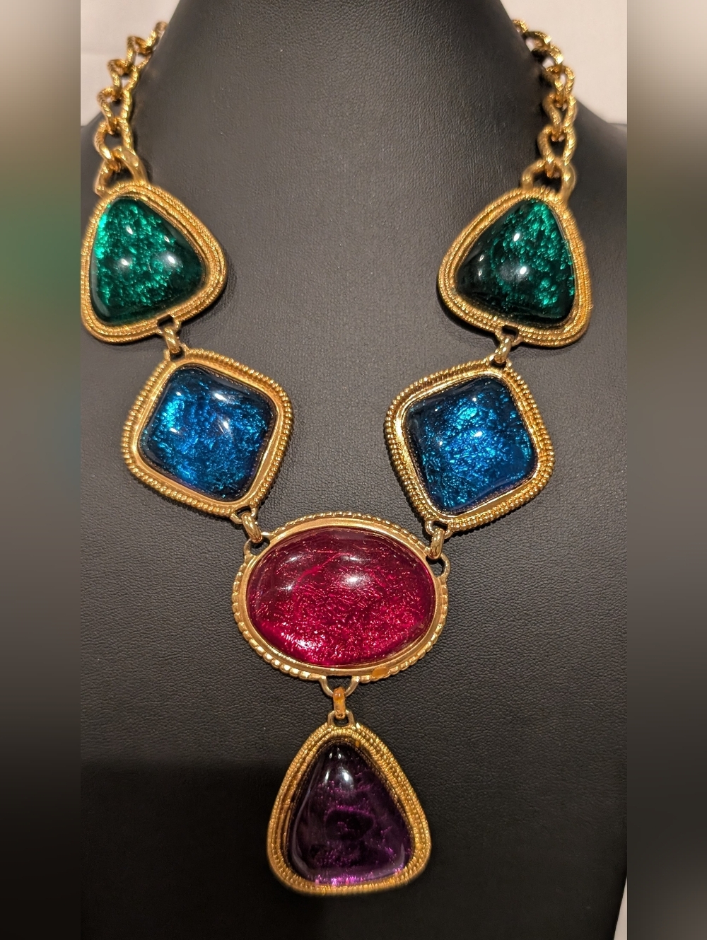 KJL For Avon Gold-Tone Necklace with Pink, Blue & Green Glass Stones - Picture 2 of 10